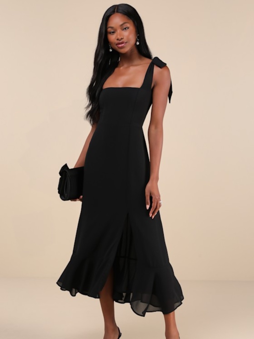 Lulus Summer Invite Black Tie-strap Tiered Midi Dress - Size XL